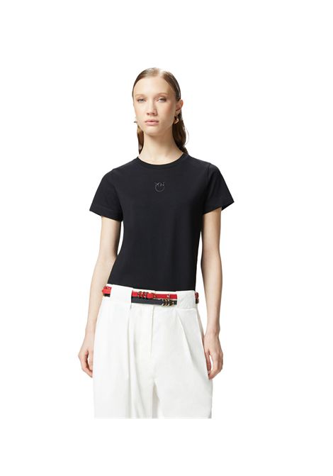 T-shirt Pinko donna 100355 A2HN nera maniche corte logo ricamato PINKO | T shirt | 100355 A2HNZ99